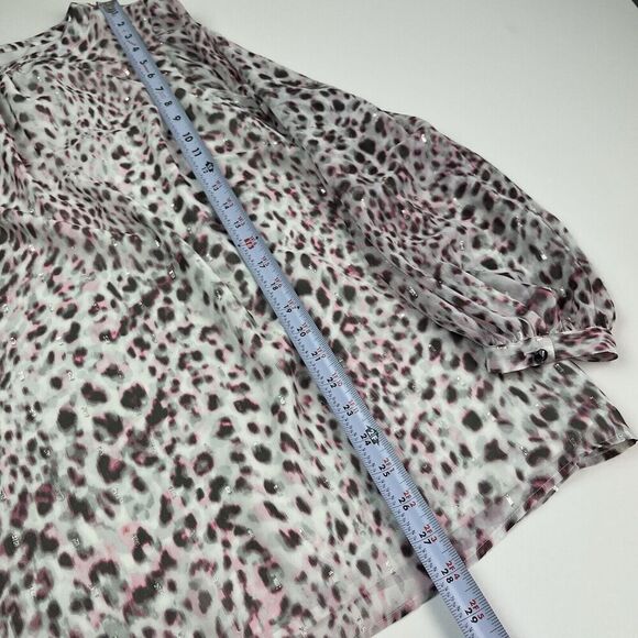 Talbots Leopard Print Metallic Top 2X Gray Pink Blouse Fairy Feminine Dressy - Picture 6 of 11